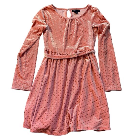 GapKids Pink Velvet Girls Long Sleeve Glitter Polka Dot Dress With Belt M (8) - Picture 1 of 3